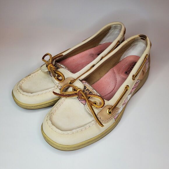 Sperry Top-Sider Shoes - Sperry Topsider Boat Shoes Women’s 6.5M Pink Plaid Sequins Tan Leather 9303108